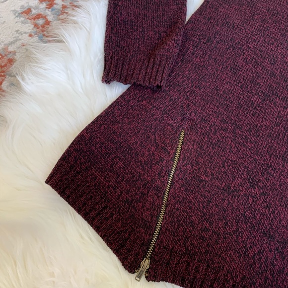 BCBG Sweater Zipper Slit Pullover V-Neck Top XS/S Heathered Maroon Purple - Picture 5 of 9